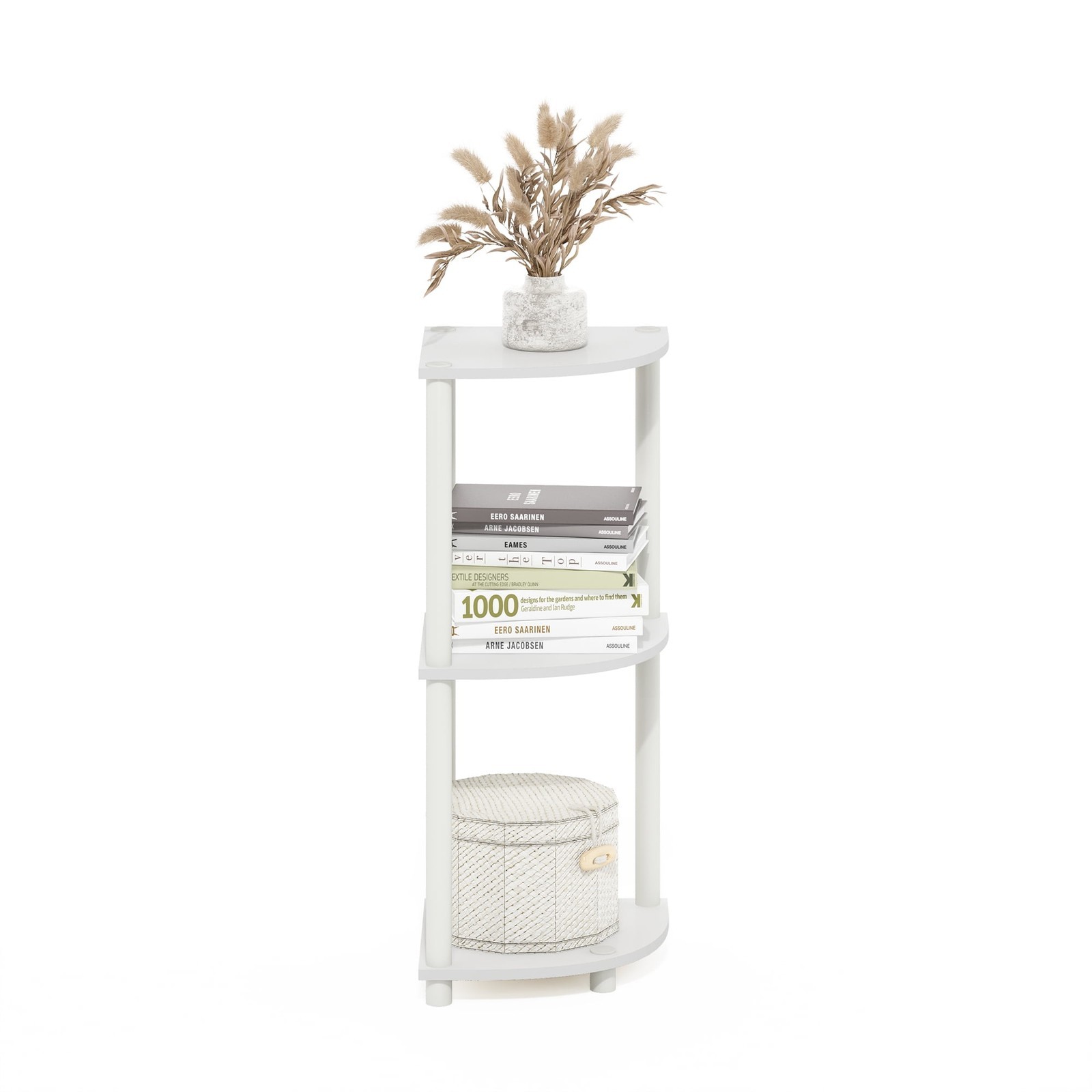 Turn-N-Tube 3-Tier Corner Display Rack Multipurpose Shelving Unit White/White