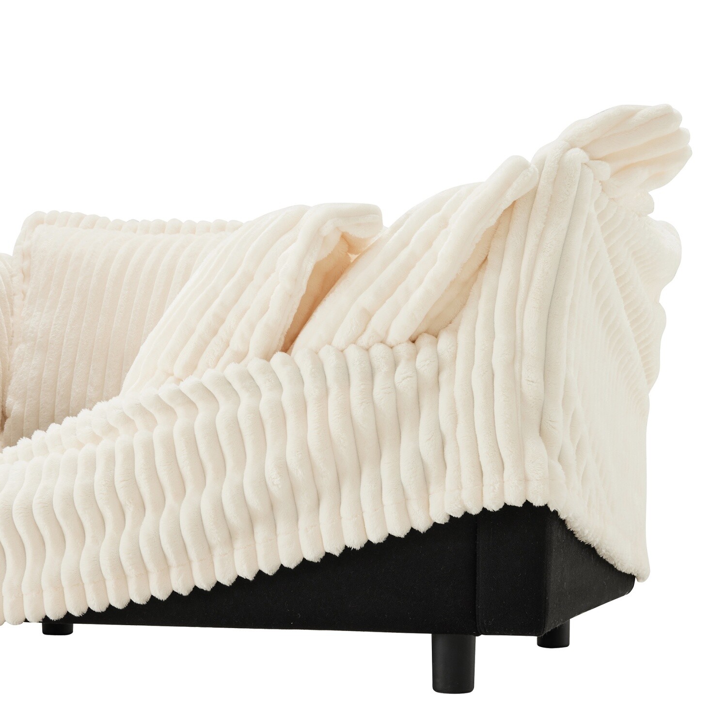 Single Sofa Corduroy Upholstered Armchair Living Room Furniture w/ Pillow Cream
