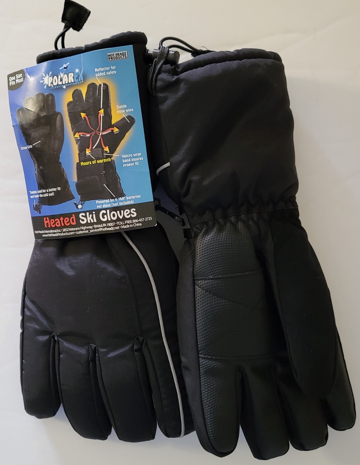 HOT HEADZ POLAREX BATTERY POWERED HEATED BLACK SKI GLOVES - ONE SIZE FITS MOST