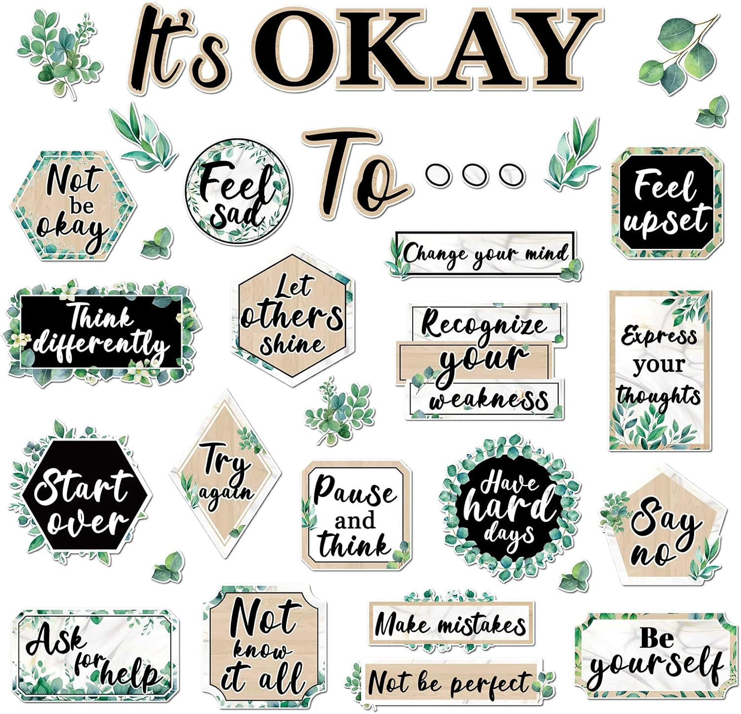 Mental Health Posters It'S Okay to Eucalyptus Bulletin Board Set Therapy Office