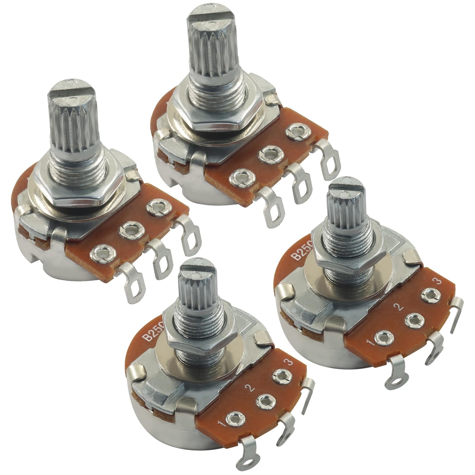 BokWin Guitar Potentiometer 4 Pack - Long 18mm Shaft A250K B250K, silver