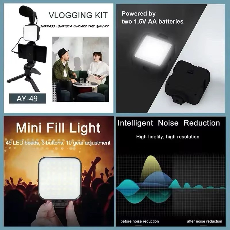 AY-49 Vlogging Kit Tripod Microphone LED Light Bluetooth Remote Mobile Phone