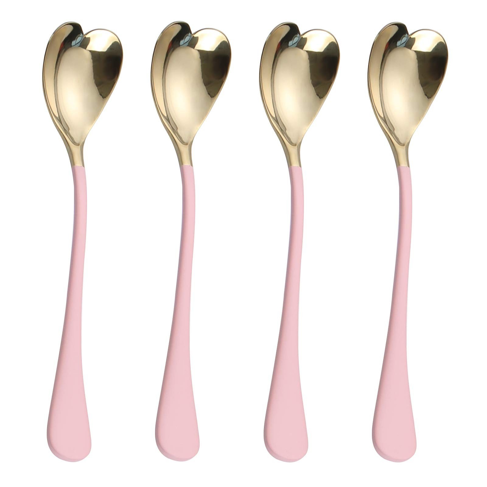 4 Pieces Dessert Spoons, 6.7 inches,Pink Heart Shaped, 18/10 Stainless Steel ...