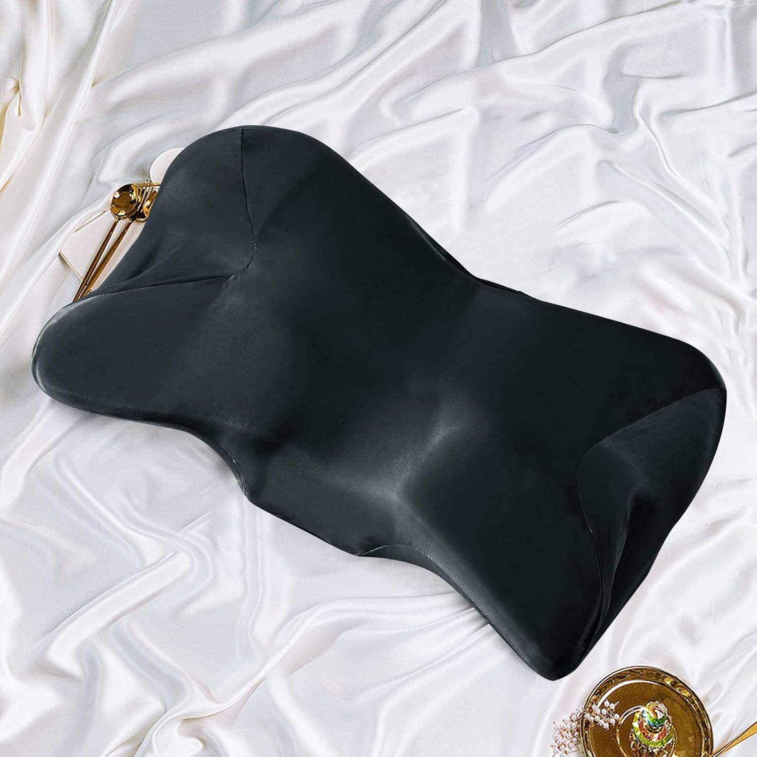 Satin Pillowcase for Cervical Pillow, Black Silky Cervical Pillow Case Contour P
