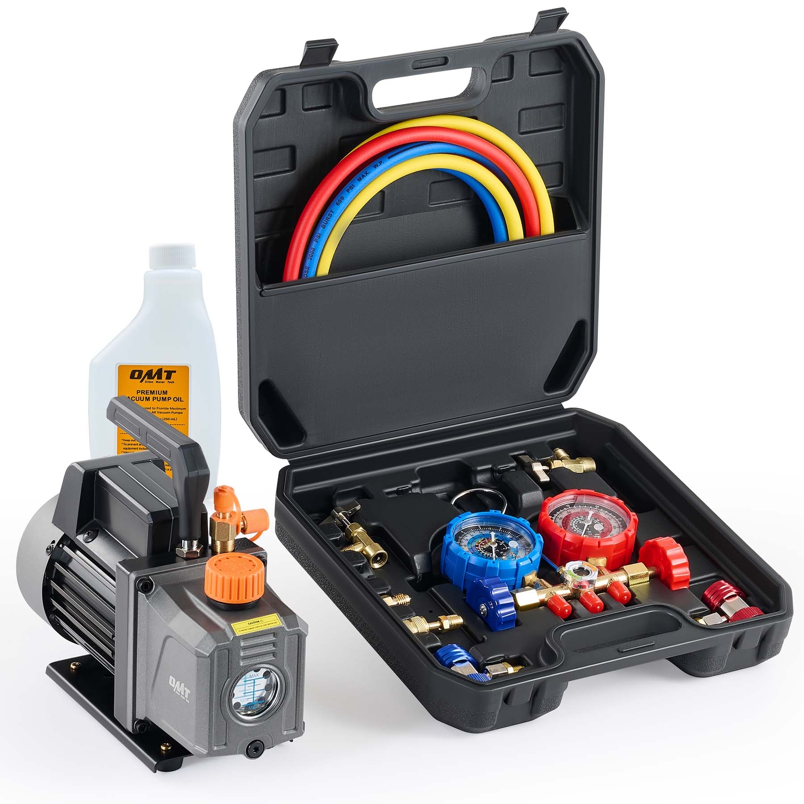 OMT 4cfm 1/3HP Air AC Conditioner Vacuum Pump and Manifold Gauge Set HVAC Combo