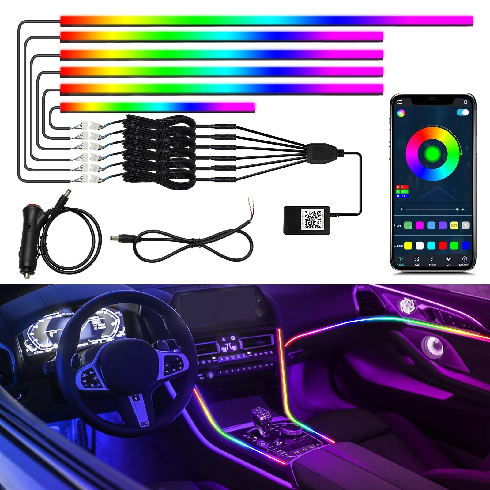 WEBUPAR Dreamcolor 6 in 1 Car LED Strip Lights with APP Control and 213 Color...