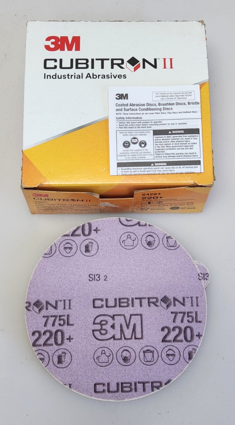 3M Cubitron II Stikit Film Disc 775L Tabbed Liner 5" 220+ Ceramic Abrasive 50-Pk
