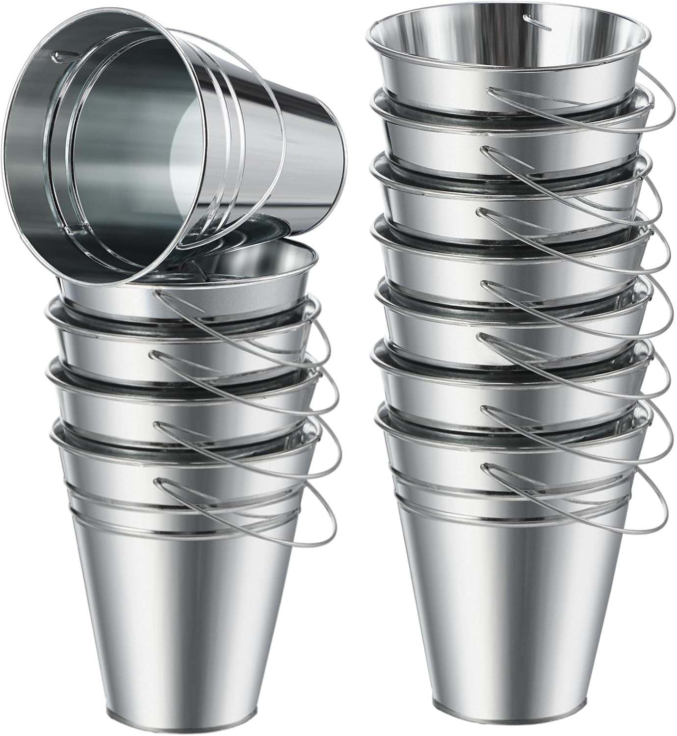 12-Piece Set of Handled Metal Buckets, Galvanized Buckets 4.5 x 5 Inches