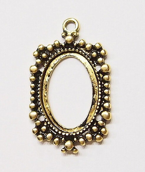 15 of 18x13mm Victorian Antique Gold Beaded Pendant /Charm Settings 31x19mm