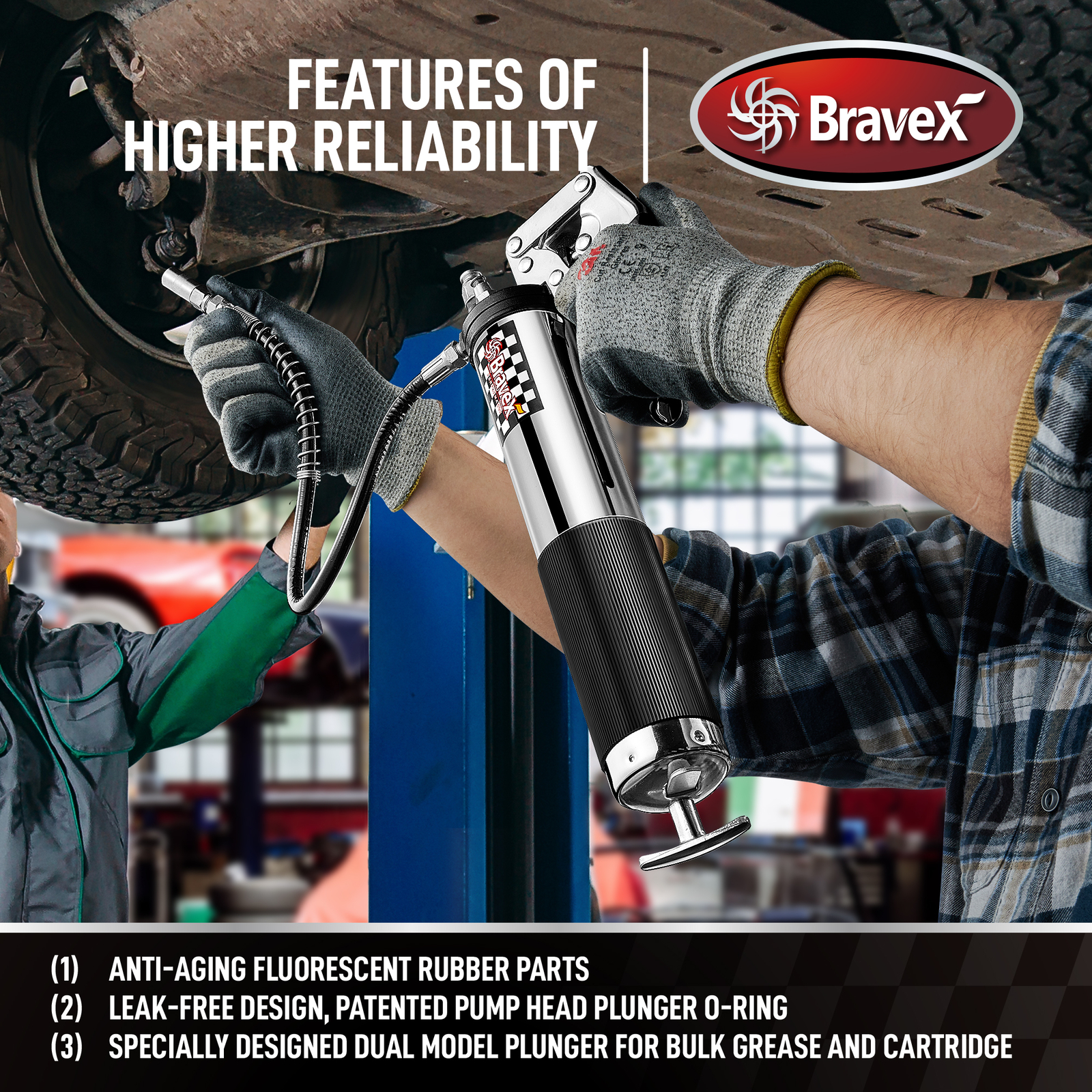 Heavy Duty Professional Pistol Grip Grease Gun 6000 PSI with 18 inch Flex Hose