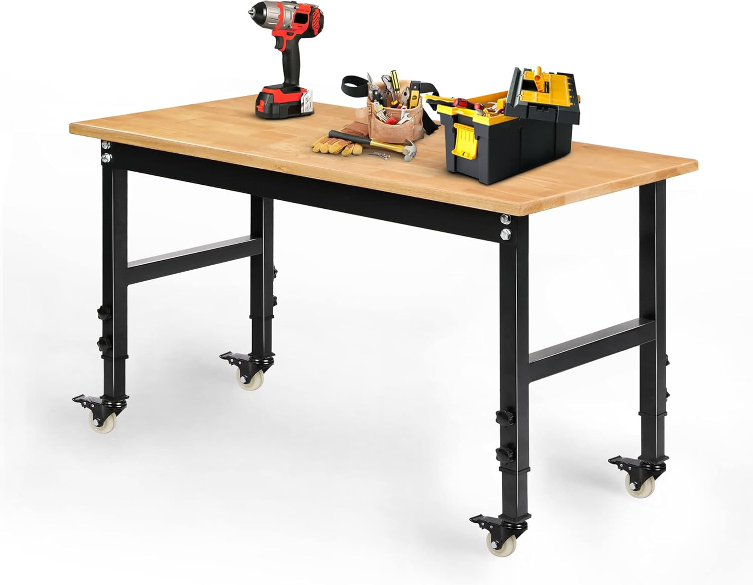 Betterhood 48" Heavy-Duty Adjustable Workbench for Garage, Rubber Wood Shop Tabl