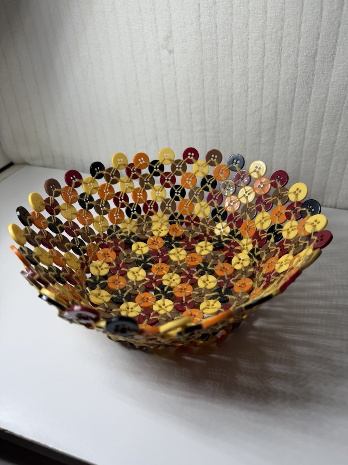 VTG. Retro Button Multicolored Basket VG 9” Radius ( Handmade in Vietnam )