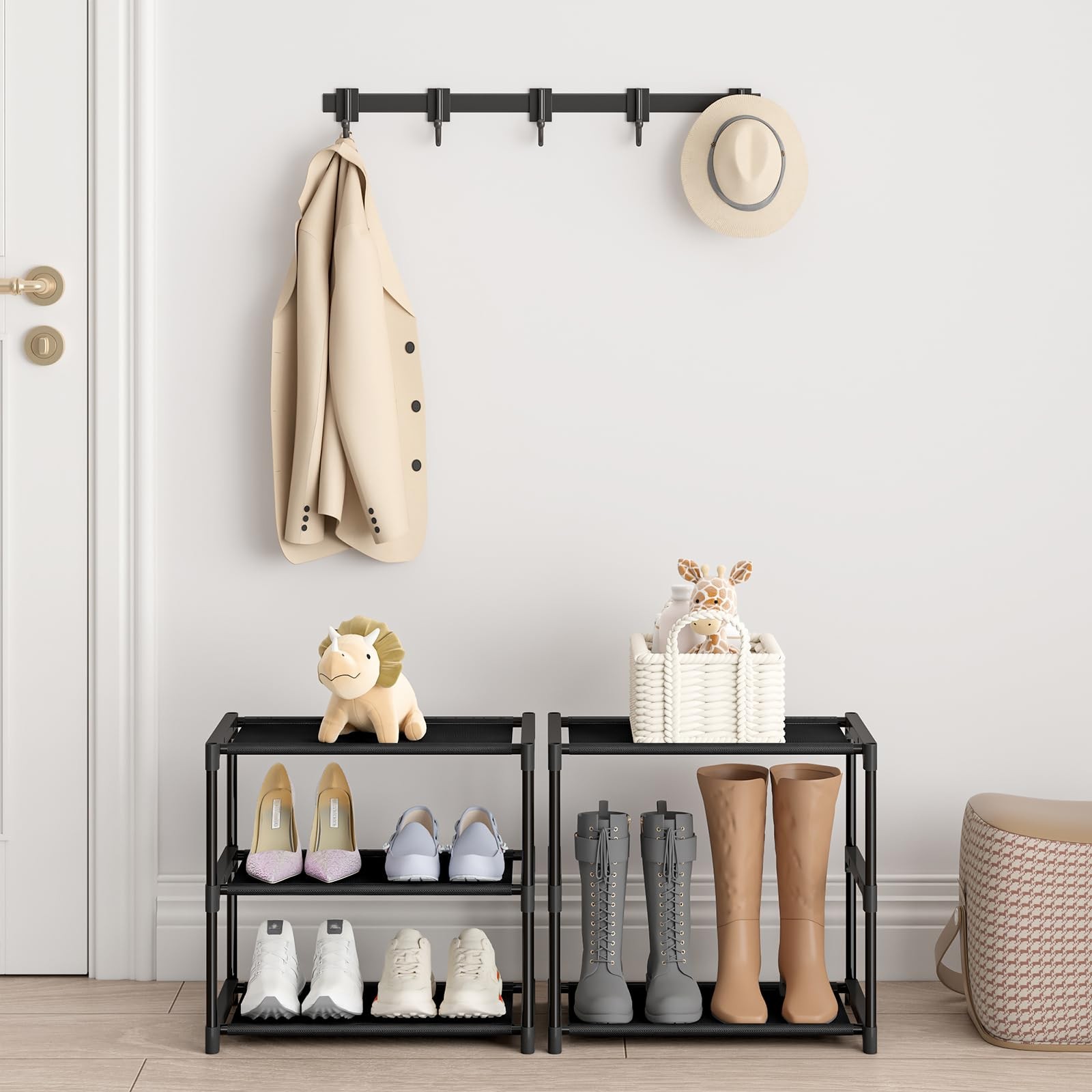 3 Tier Extra Small Shoe Rack (16.3" Wide), Narrow Stackable Shoe Shelf for Ki...