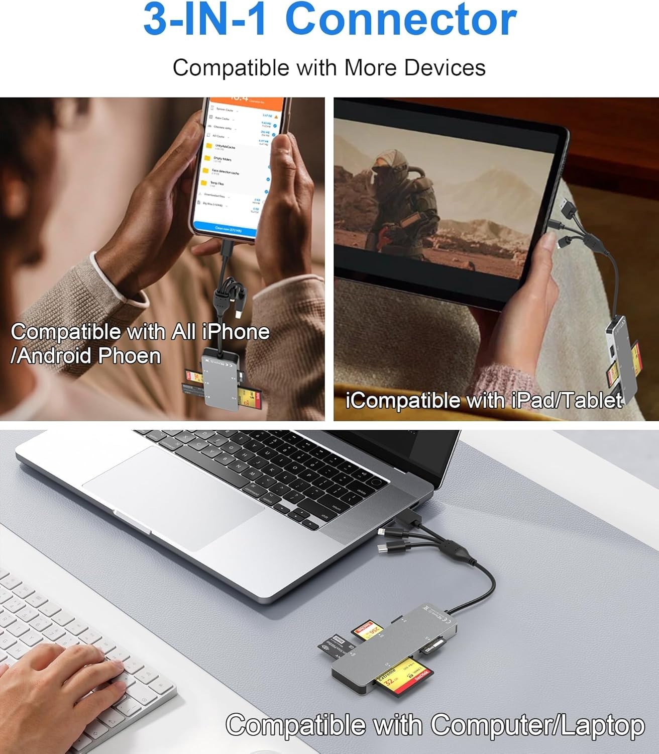 Memory Stick Pro Duo Adapter for iPhone/USB C/PC - Aluminum 5 in 1 SD/TF/CF/M...
