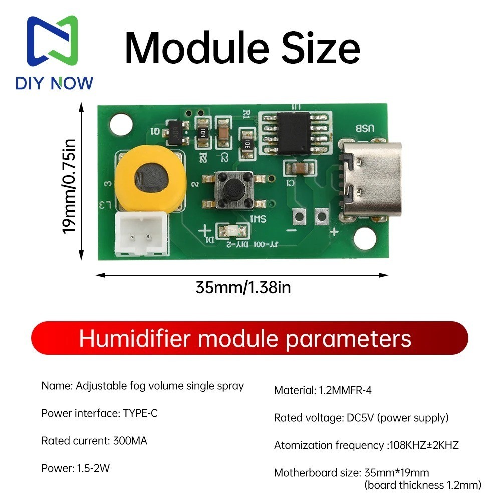 USB Type-C Adjustable Mist Maker Module 3-Level Spray Humidifier Fogger Atomizer
