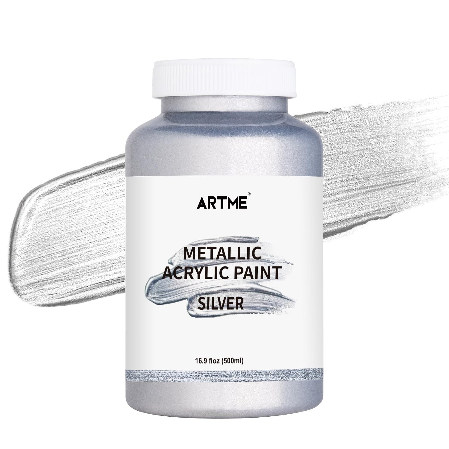 Acrylic Paint Metallic Silver, 16.9 fl oz/500ml Large Bottle Silver Paint for