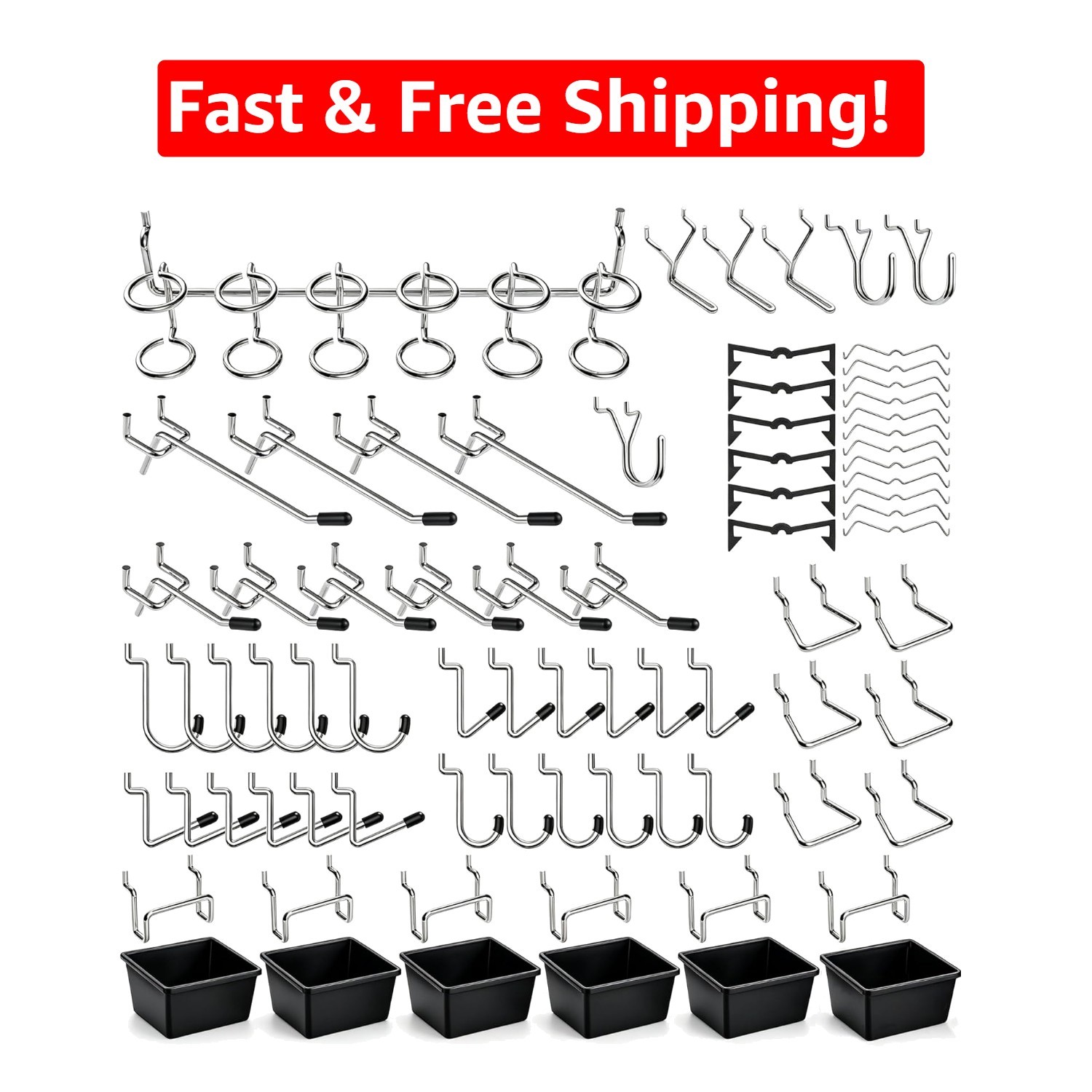 Rust-Resistant Pegboard Hooks Set with Bins - 107 PCS for Optimal Storage