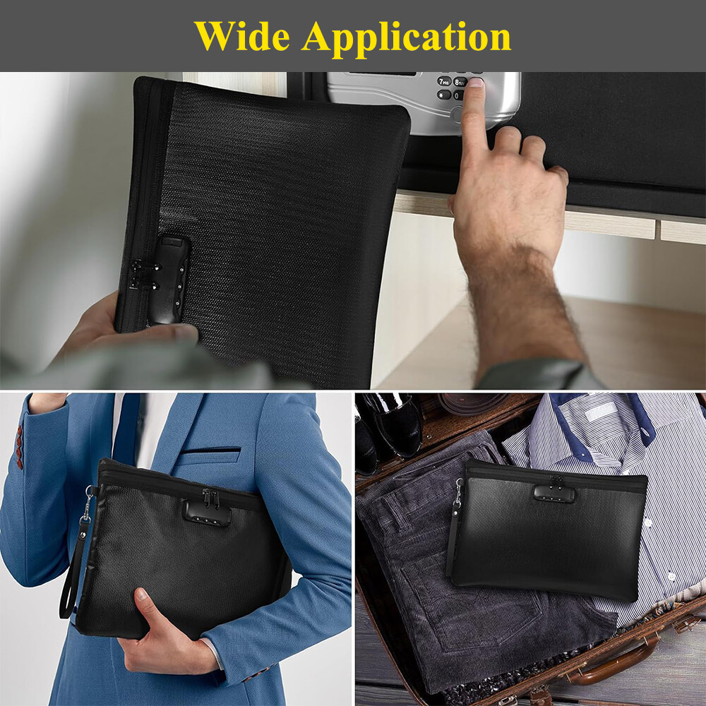 Fireproof Document Bag with Lock Money Pouch Waterproof Secure Zipper Closure