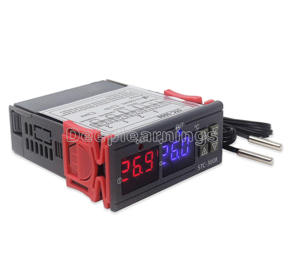 DC 12V Digital STC-3008 LED Display Dual Temperature Thermostat Controller Probe