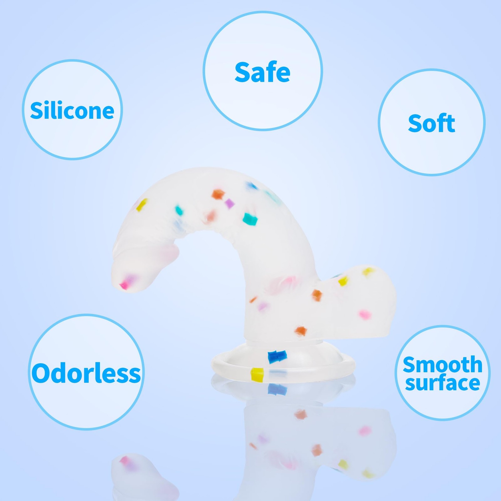 6.5 Inch Confetti Clear Silicone Dildo with Flared Suction Cup Base for Hands...