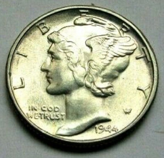 1944 P Mercury Dime Almost Uncirculated 90% Silver Coin AU /BU