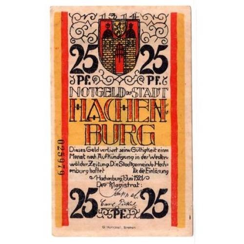 1921 Germany Hachenburg Notgeld 25 Pfennig Note (1286)