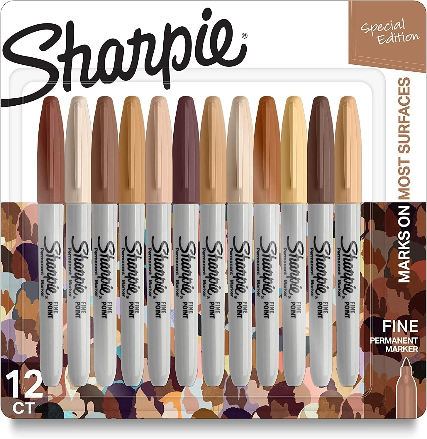 Sharpie Permanent Markers, Portrait Colors, Fine Point, Assorted, 12 ct