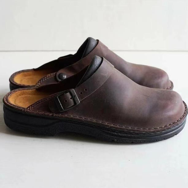 Mules Mens Round Toe Slingback Sandals Low Top Buckle Faux Leather Shoes Chic
