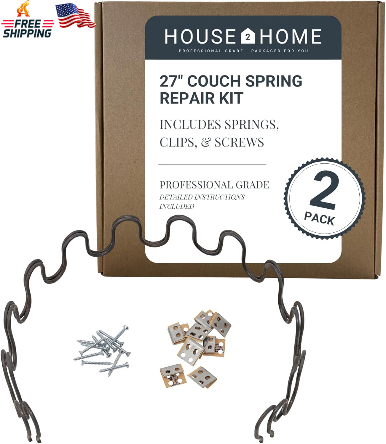House2Home 27" Sofa Upholstery Spring Replacement, 2Pk Repair Kit for Furniture
