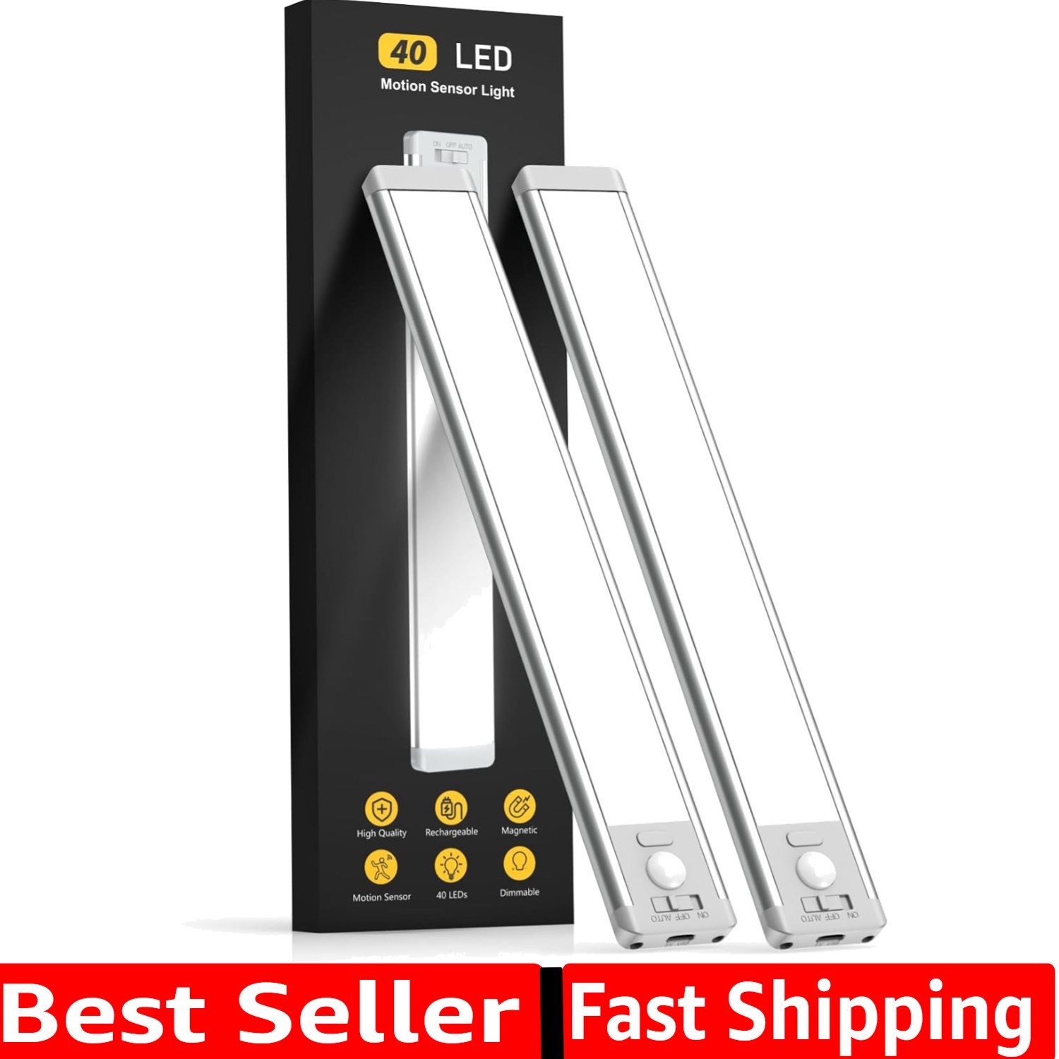 10inch Under Cabinet Lighting, 2 Pack Rechargeable Motion Sensor Light Indoor...