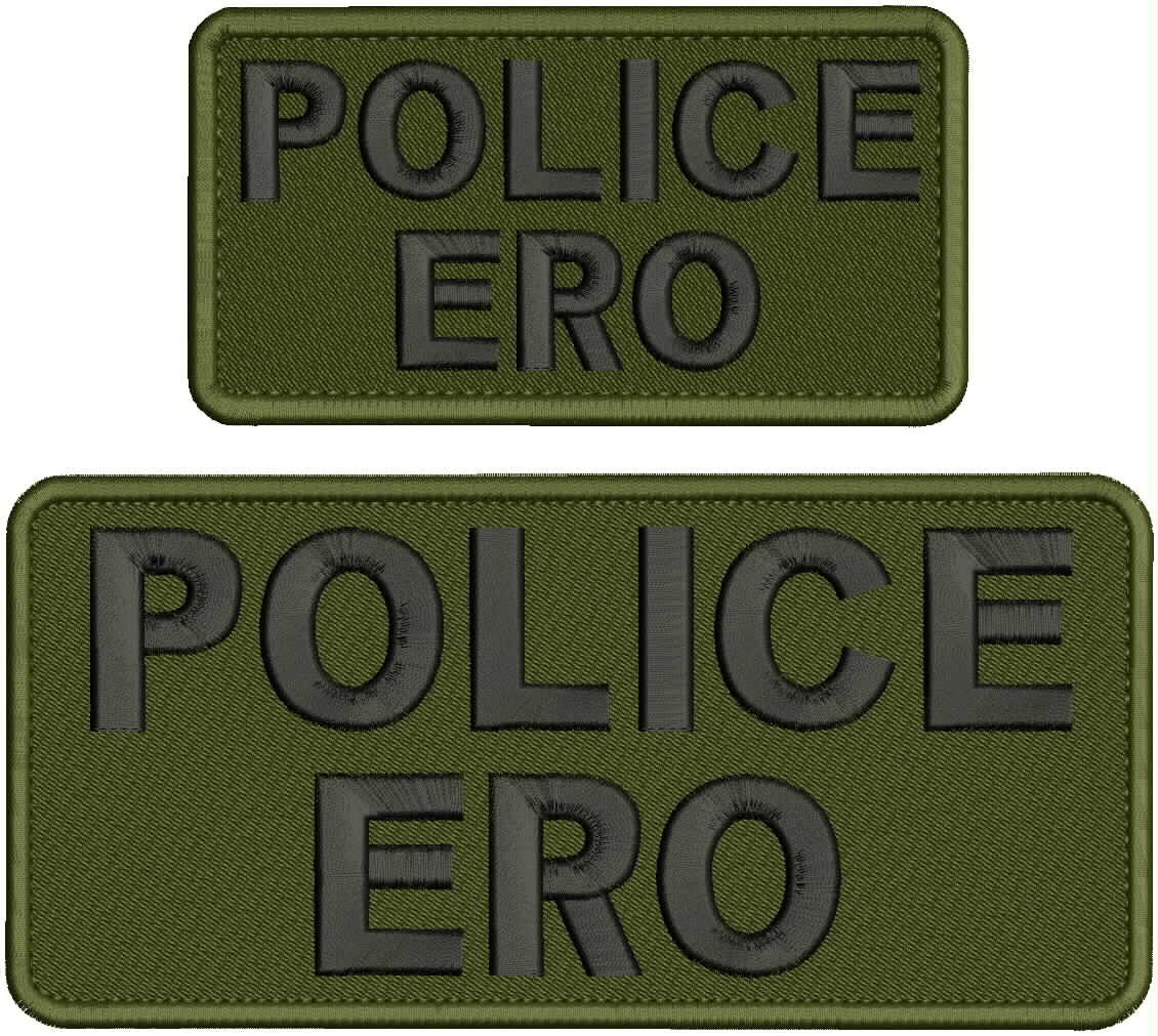 POLICE ERO EMBROIDERY PATCH 4X9 AND 3x6 HOOK ON BACK black on od green