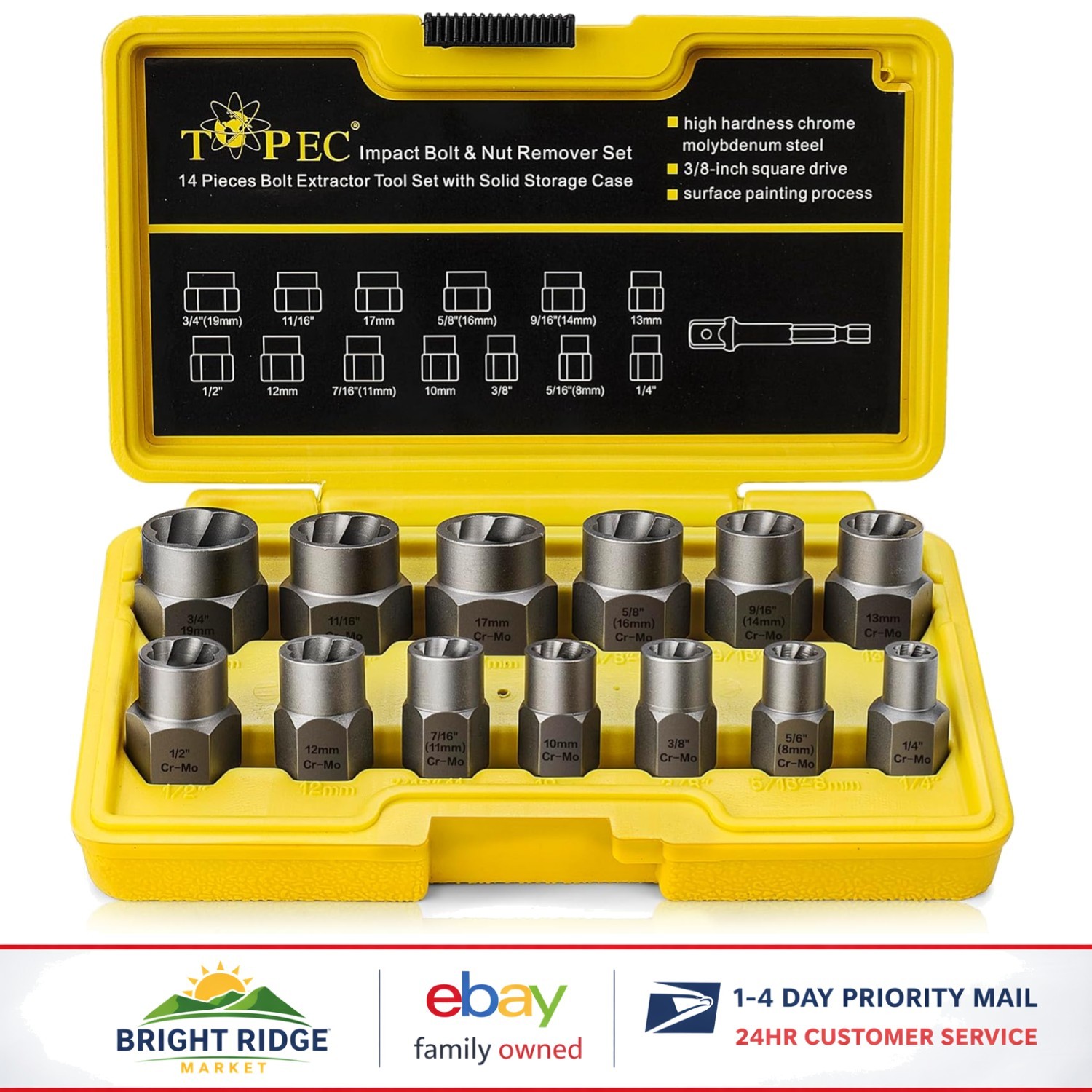 Durable Chrome Molybdenum Steel Bolt Extractor Set for Damaged Fasteners