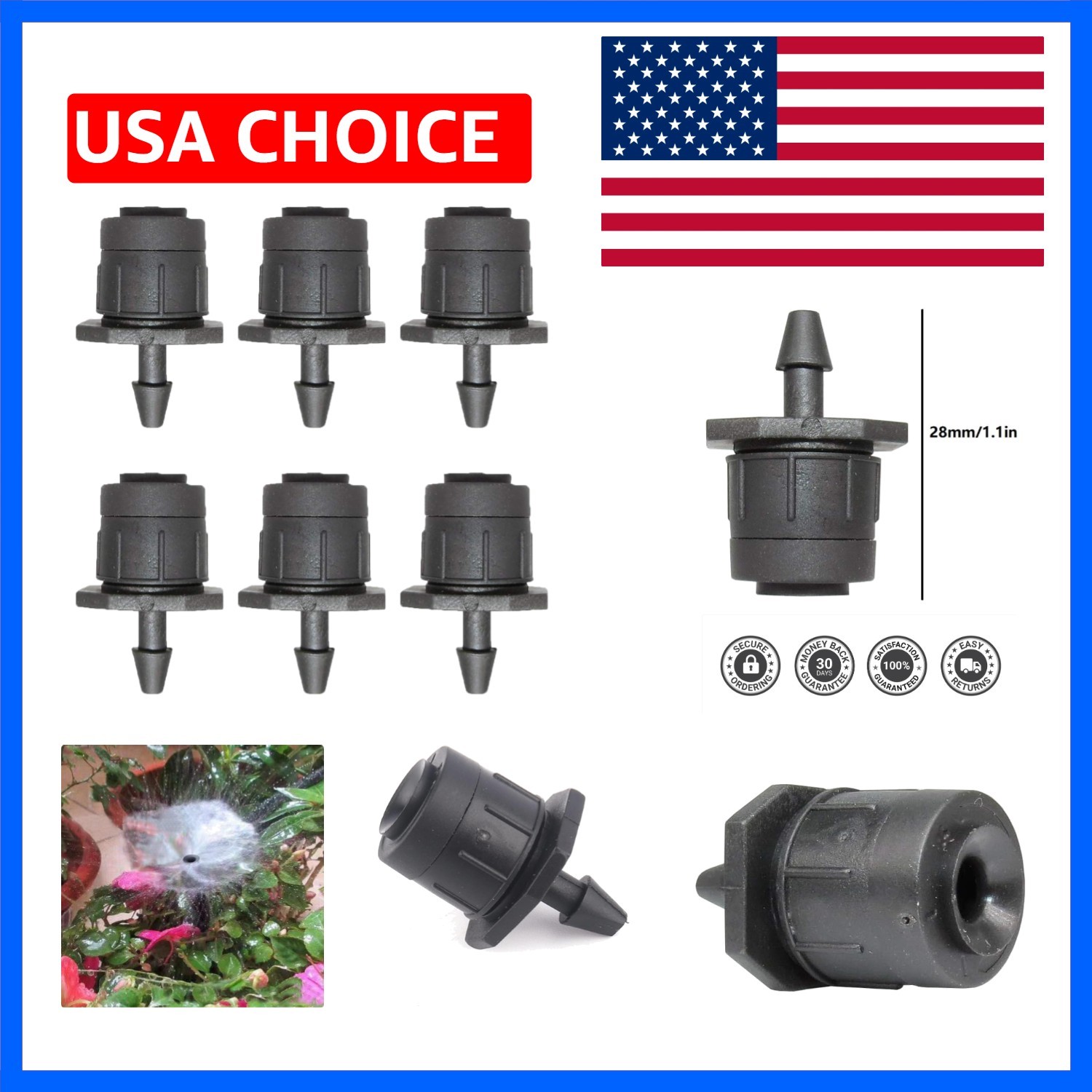 100 Pcs Irrigation Drippers Adjustable Drip Emitter Micro Spray 360 Degree Fu...