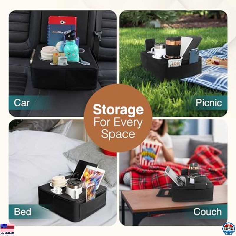 5-in-1 Back Seat Cup Holder - PU Leather Organizer for Car, Truck, Couch & Sofa