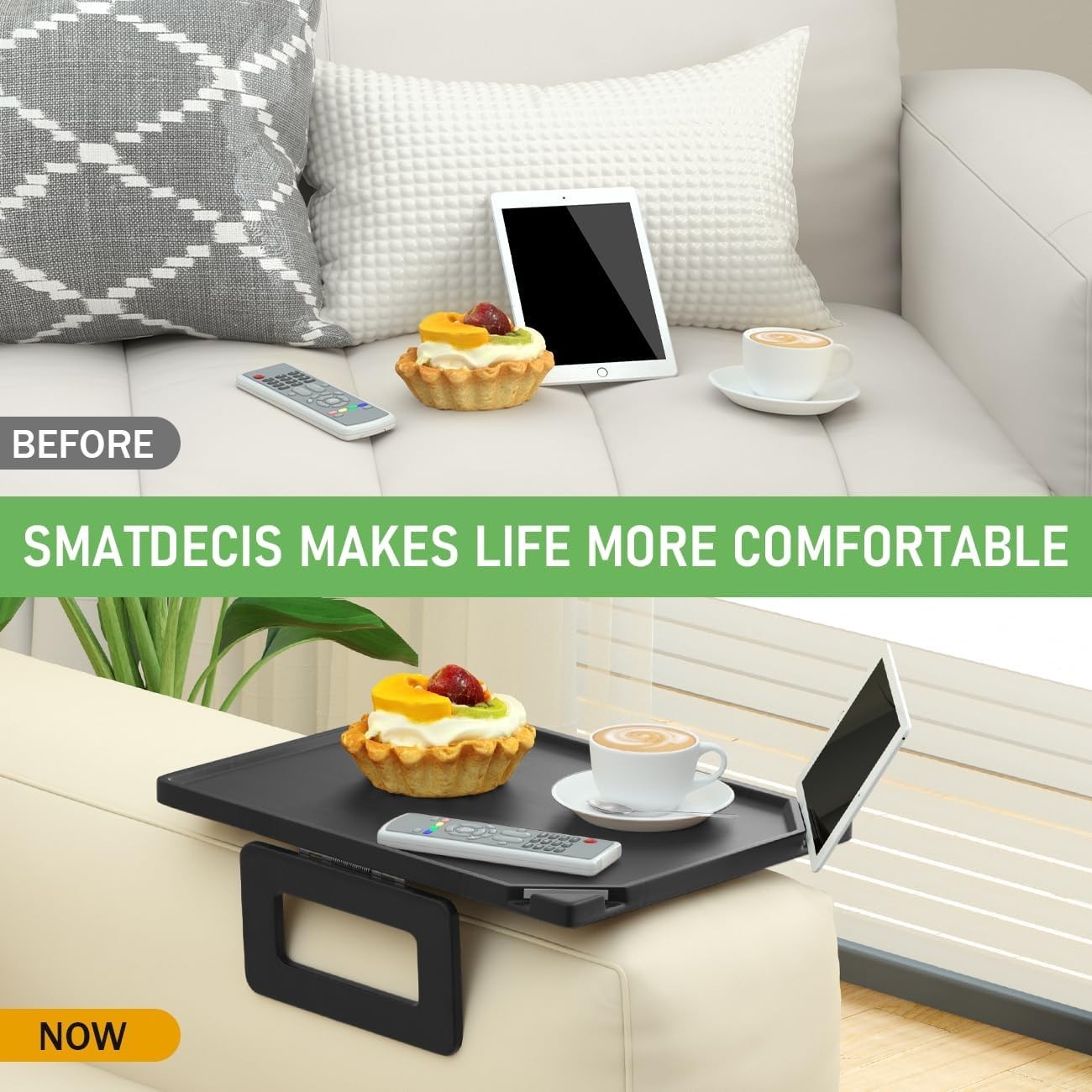Couch Arm Tray Table Sofa Arm Clip, Armrest Tray Table Suitable for Home Drin...