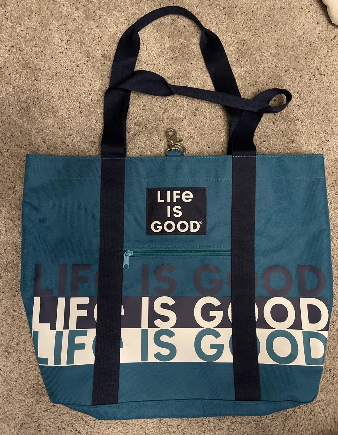 Life Is Good Insulated Cooler Bag Tote with Shoulder Strap Navy Teal EUC