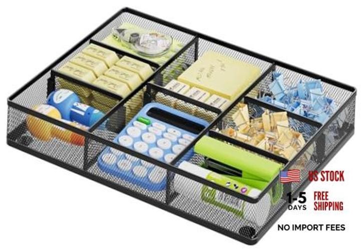 Desk Drawer Organizer, Metal Mesh Drawer Organizer Tray with 5 Black