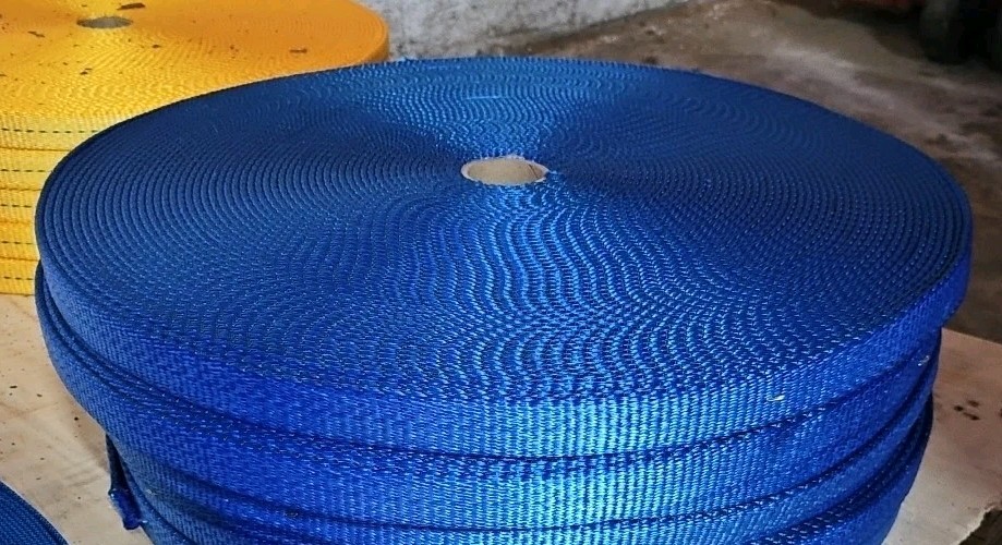 145' Roll of 1" Blue w/ Aqua Center Stitch Tie Down Webbing - 6 Available NEW!