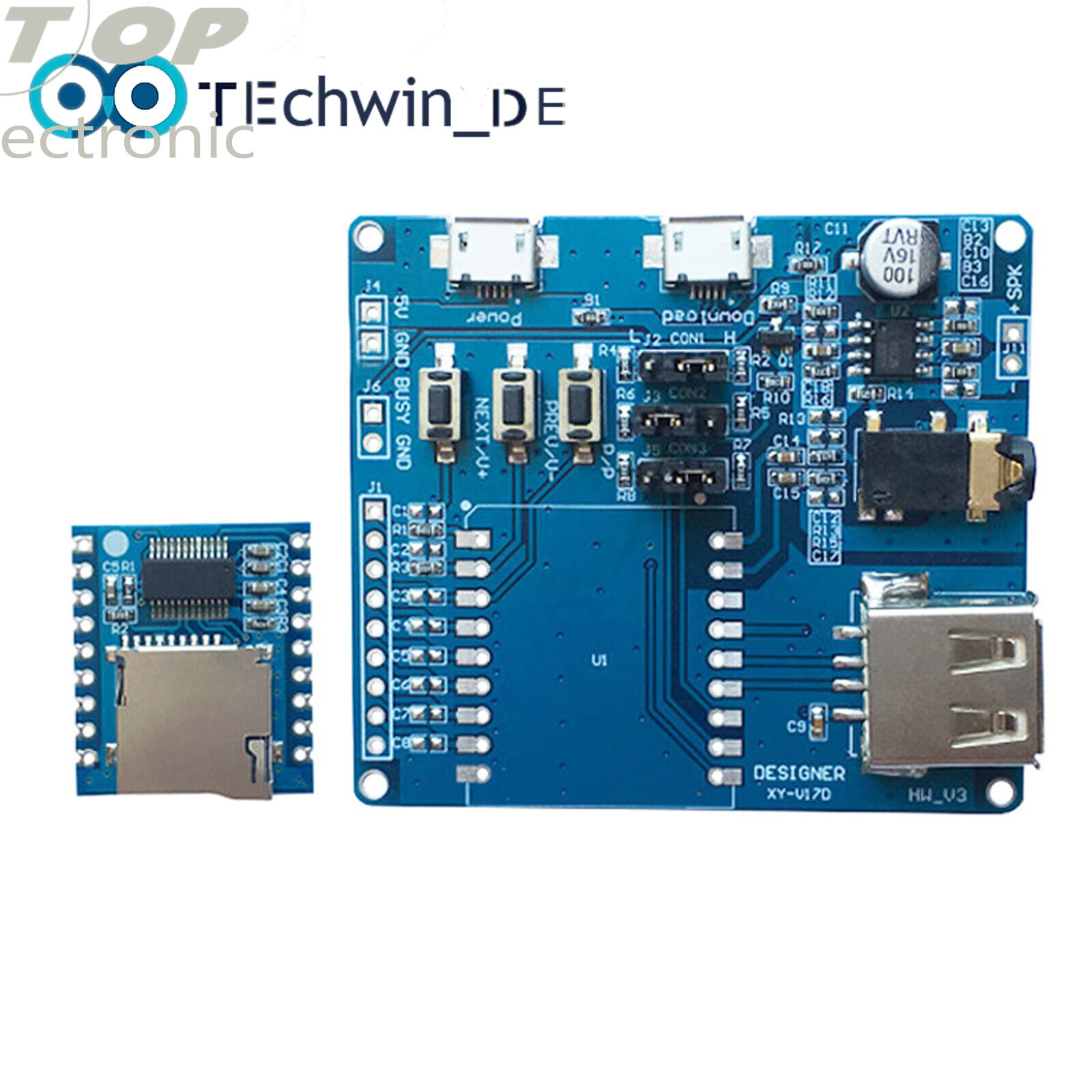 Mini MP3 Serial Voice Control Module MCU IO Control SD/TF Card Sound Module