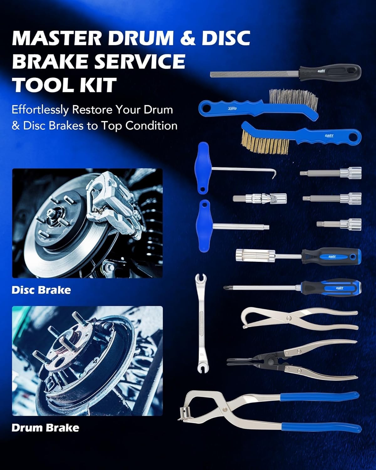 Orion Motor Tech Drum Brake Tool Kit, 15pc. Master Drum & Disc Brake Tool Kit...