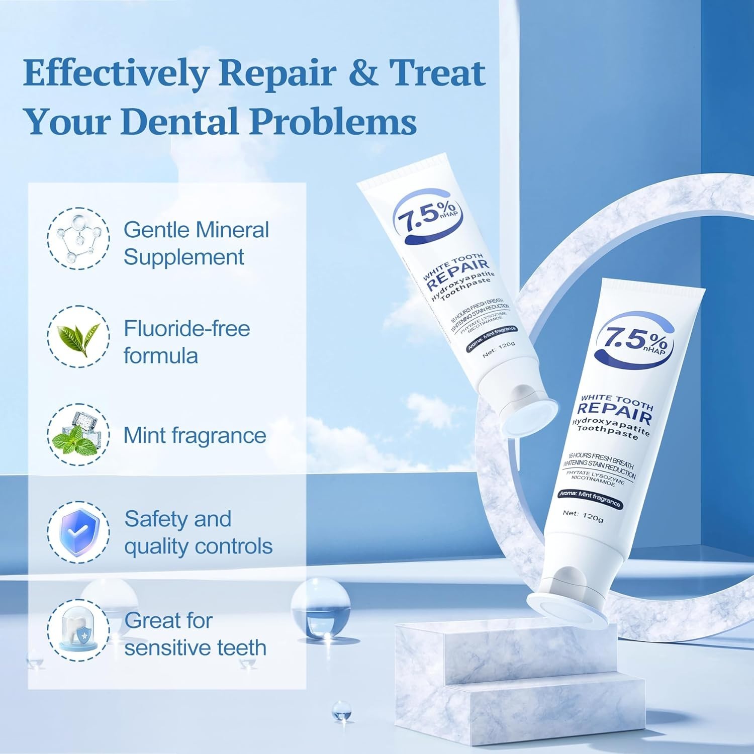 7.5% Hydroxyapatite Toothpaste 4.2 oz (2 Pack)