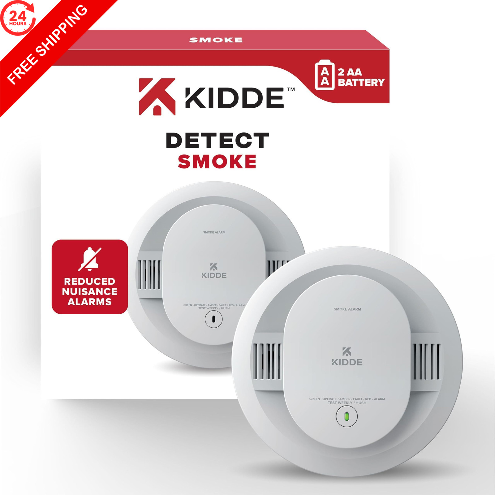 Kidde Smoke Detector, AA Battery-Powered, 20SDR, 1 Pack 1 Pack, White