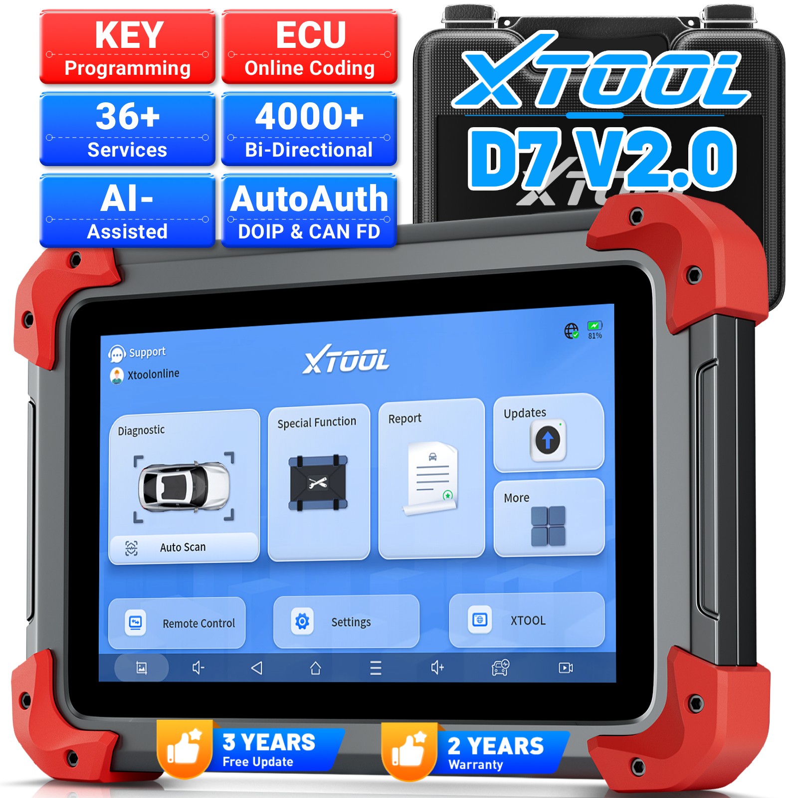 USED XTOOL D7 V2.0 Full System Diagnostic Bidirectional Scanner Key Programmer