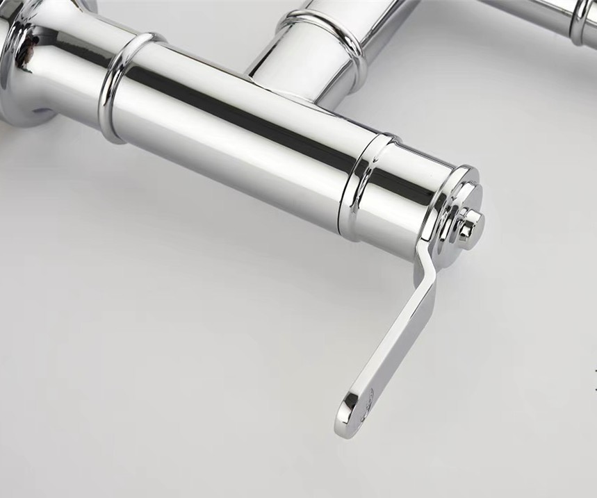 Brass Chrome Kitchen Faucet Double Handles Sink Mixer Tap Two Holes Deck Mounted