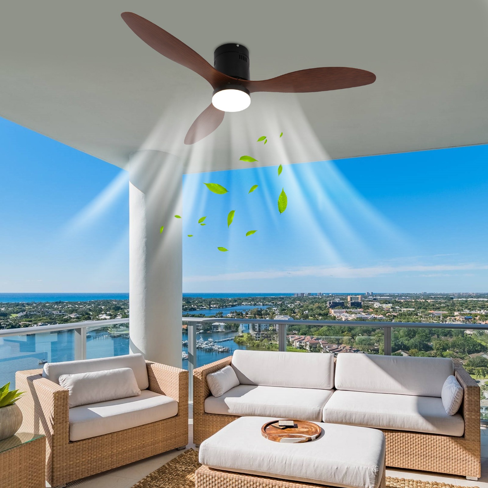 Wood Ceiling Fan with Light & Remote Quiet Reversible Flush Mount LED Fan Light