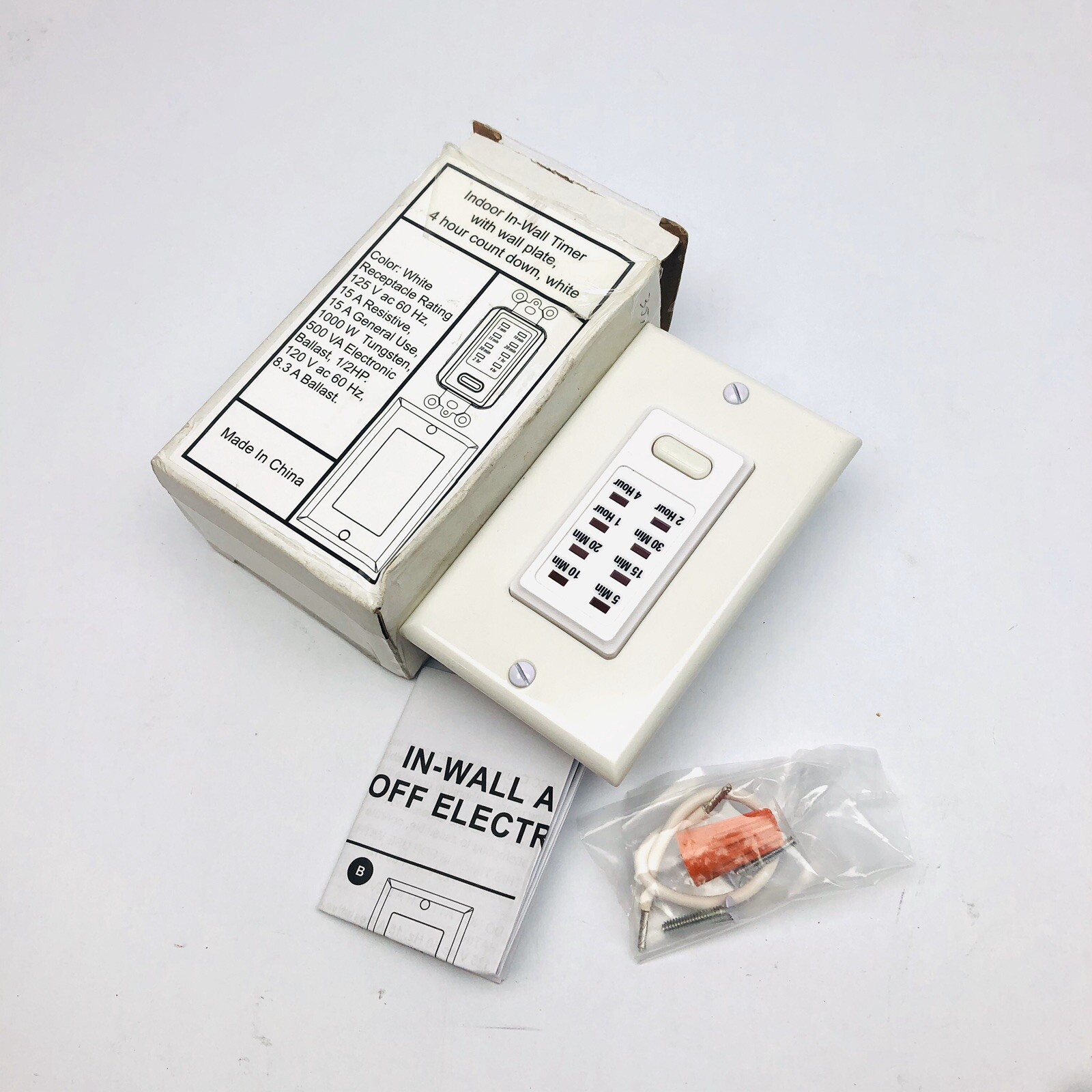 INDOOR IN WALL TIMER WITH WALL PLATE 4 HOUR COUNT DOWN WHITE