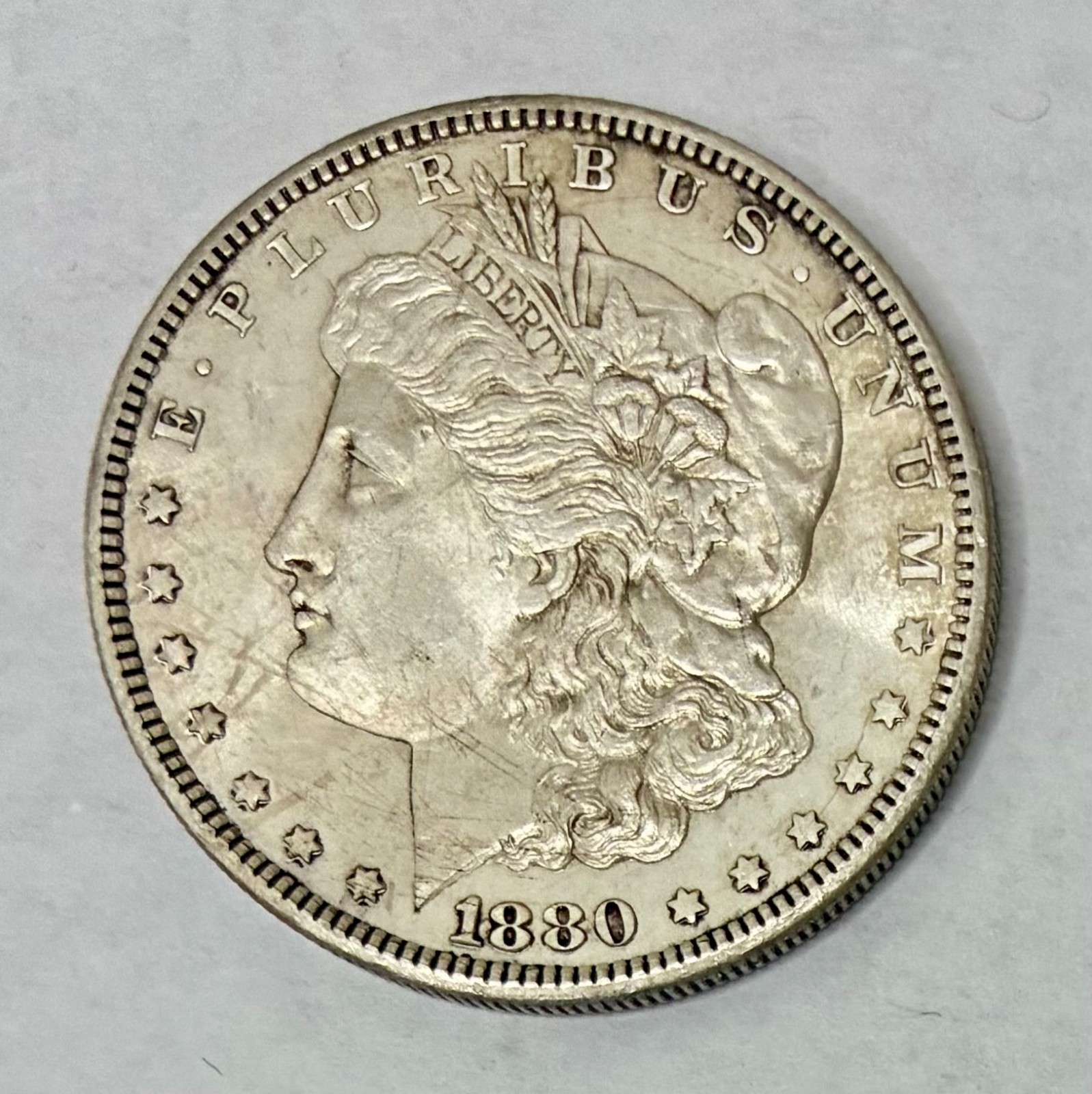 1880-S Morgan Silver Dollar, Brilliant Uncirculated, Soft Cloudy Appearance