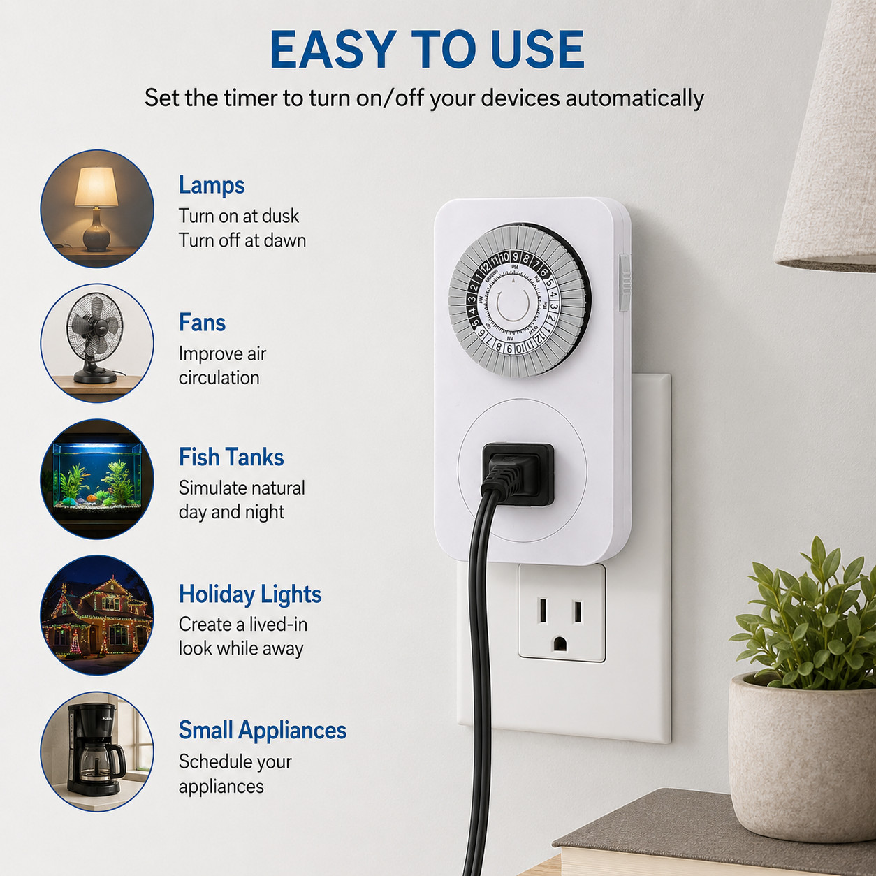 24 Hour Mechanical Timer US Plug Automatic Switch for Lights Fans Fish Tanks
