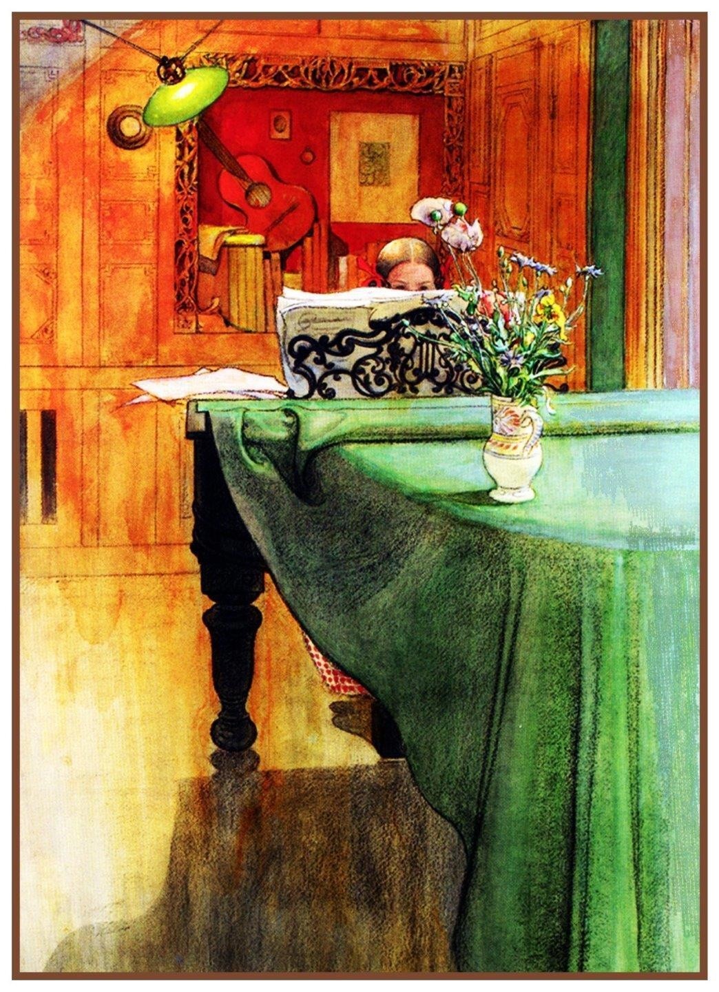 Brita Playing Piano inspired Swedish Carl Larsson Counted Cross Stitch Pattern