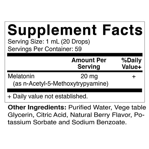 2 Packs - Vitamatic Melatonin 20mg Liquid Drops - 2 Fluid Ounce (59ml)